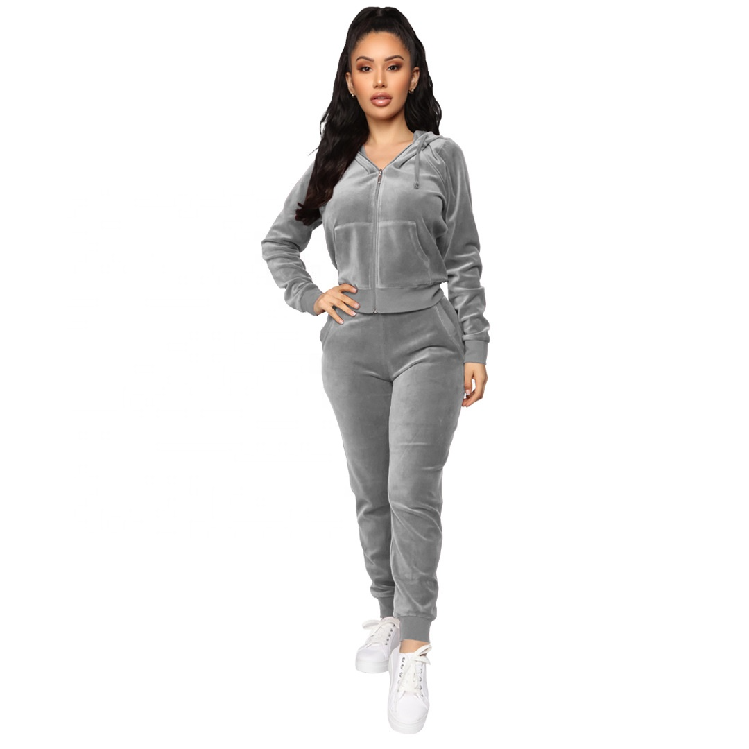 Velvet Tracksuit For Women Custom Logo Velour Sweat Suit Women Plain Tracksuit jogging Suit Velvet Set