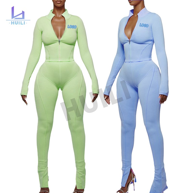 Huili Custom Logo High Quality 2 Pieces Running Stretch Crop Top And Leggings Sports Wear Women Skinny Tracksuit Sets Yoga Suit