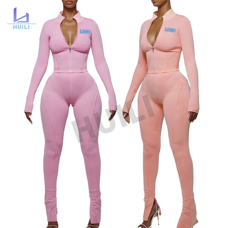 Huili Custom Logo High Quality 2 Pieces Running Stretch Crop Top And Leggings Sports Wear Women Skinny Tracksuit Sets Yoga Suit