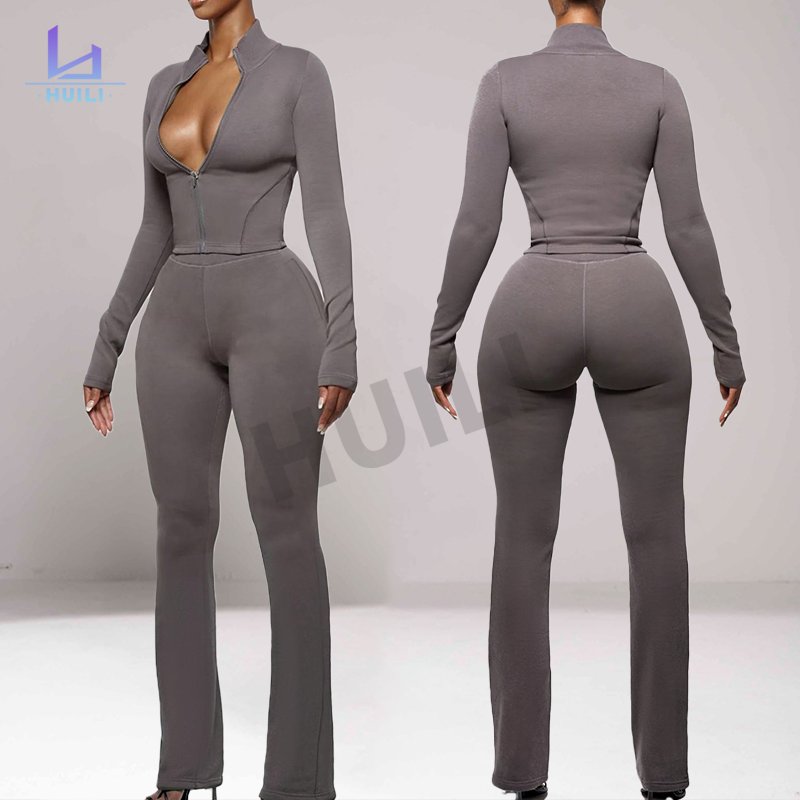 Huili Custom Logo High Quality 2 Pieces Running Stretch Crop Top And Leggings Sports Wear Women Skinny Tracksuit Sets Yoga Suit