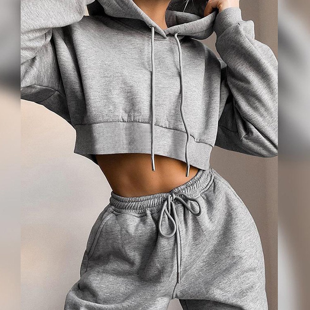 Velvet Padded Hooded Sweatshirt Suit Women S Short Top Plus Size Long Sleeve Sports Casual Pants Two Piece Set