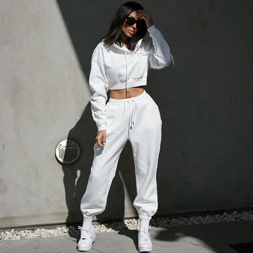 Velvet Padded Hooded Sweatshirt Suit Women S Short Top Plus Size Long Sleeve Sports Casual Pants Two Piece Set