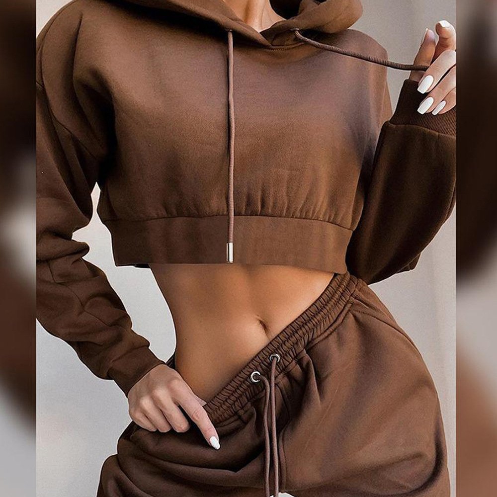 Velvet Padded Hooded Sweatshirt Suit Women S Short Top Plus Size Long Sleeve Sports Casual Pants Two Piece Set