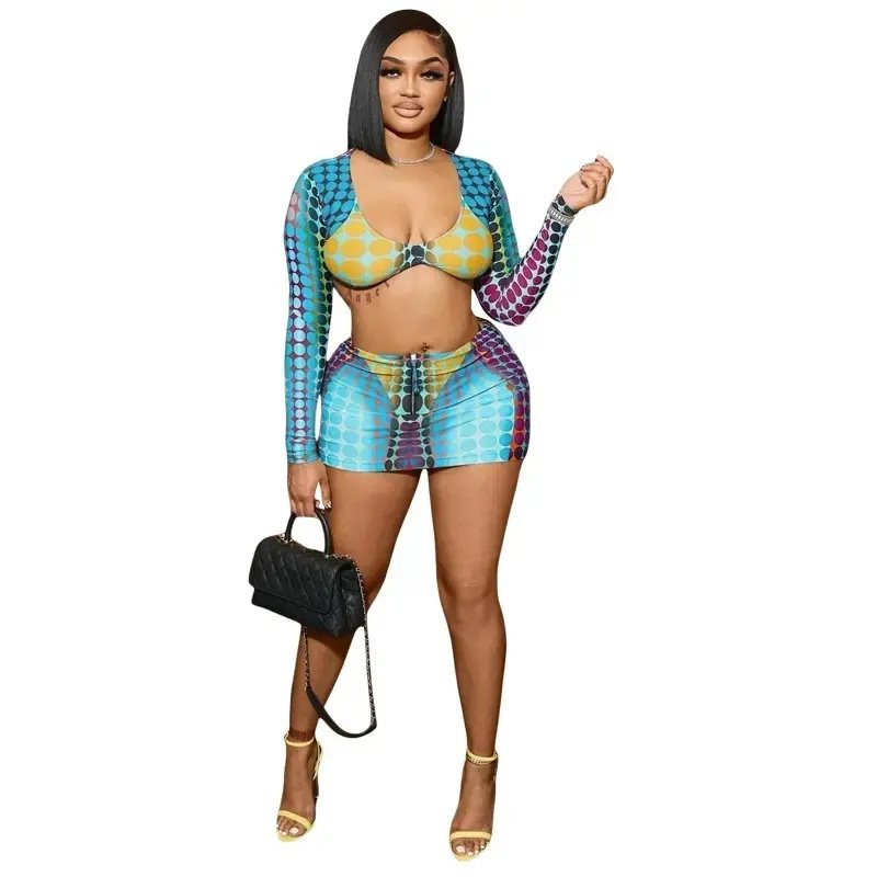 Fashion clothes 2023 Amazon Women's Spring clothing ropa mujer digital printing long sleeve slim casual skirts for women