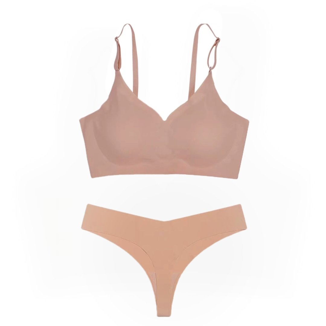 Seamless Bralettes Lingerie Sexy Sets Comfortable no show V Neck Bras Panty Thongs Sets Push Up Bra and Panty Sets for Women