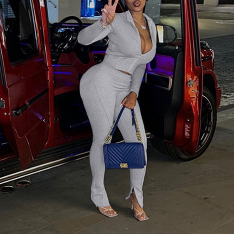 Hot Sell Long Sleeves Zipper Women Sportswear Set Two Piece Set Solid Color Casual Cardigan Custom Logo Tracksuits Outfits