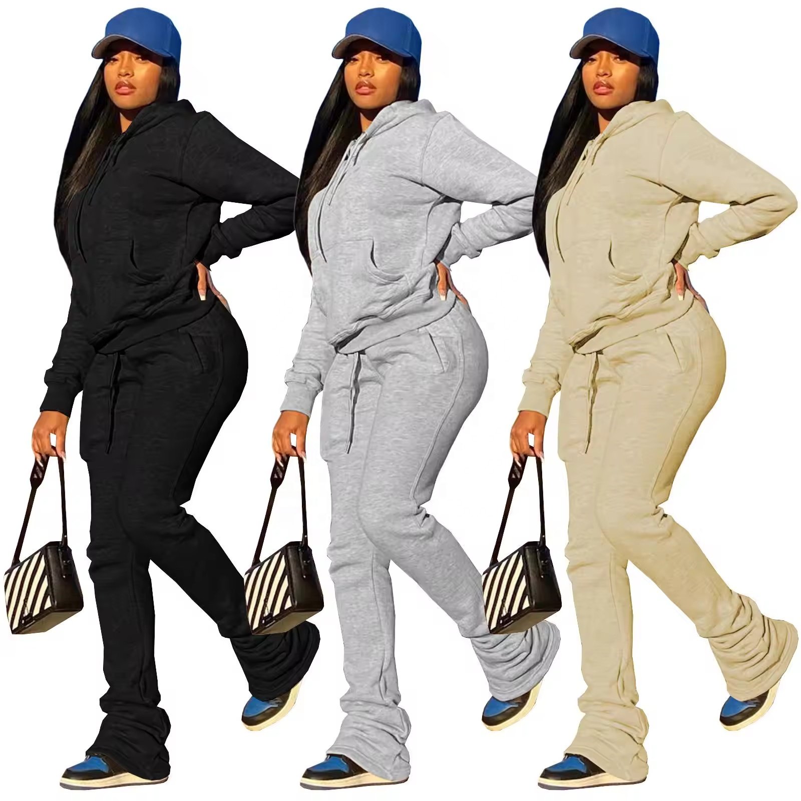 Spring and Autumn Sportswear Cotton 2-piece Women's Sportswear Two-piece Pant Suit Women's Jogging Layered Sweatshirt Suit