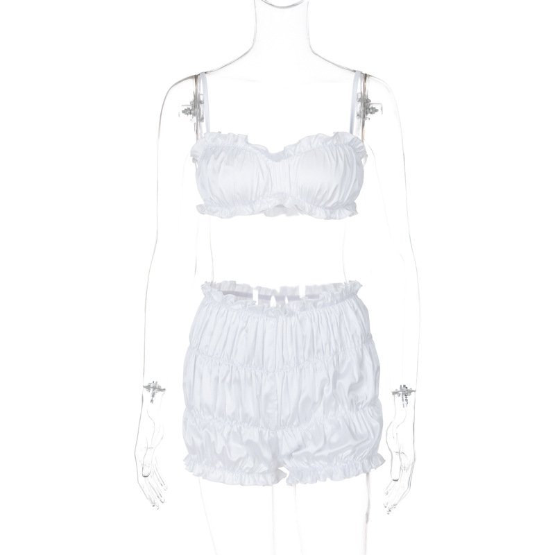 2024 Summer new fashionable and sexy suspender strapless pleated shorts set two piece women clothing set