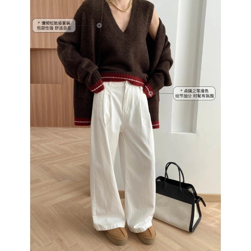 Boutique Wholesale 2024 Autumn New Fashionable Retro V-neck Knitted Cardigan Vest Women's Set