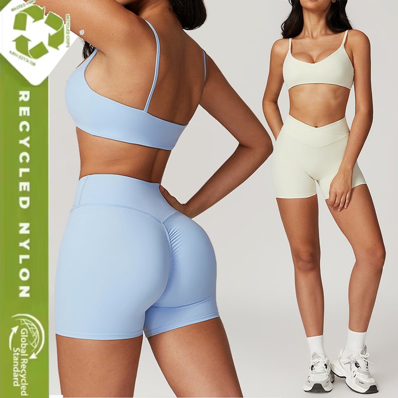 Custom Sweat Wicking recycled fabric yoga legging sets fitness gym wears 2 piece workout women butt lifting yoga sports sets