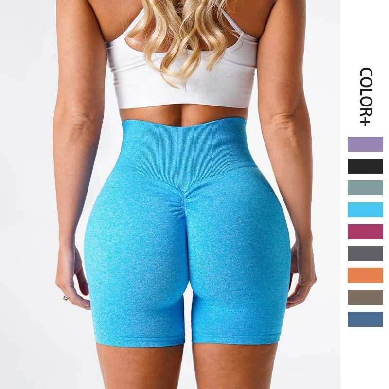 Custom Logo Women Four-Way Stretch Yoga Shorts High quality Seamless Scrunch Butt lifting Gym Fitness Set