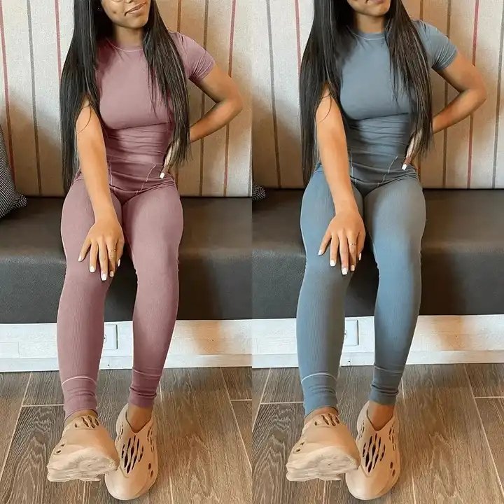 2024 Womens Dresses Loungewear Women Sets 2 Piece Short Sleeves T Shirt Leggings Ribbed Two Piece Set Women Clothing Lounge Wear