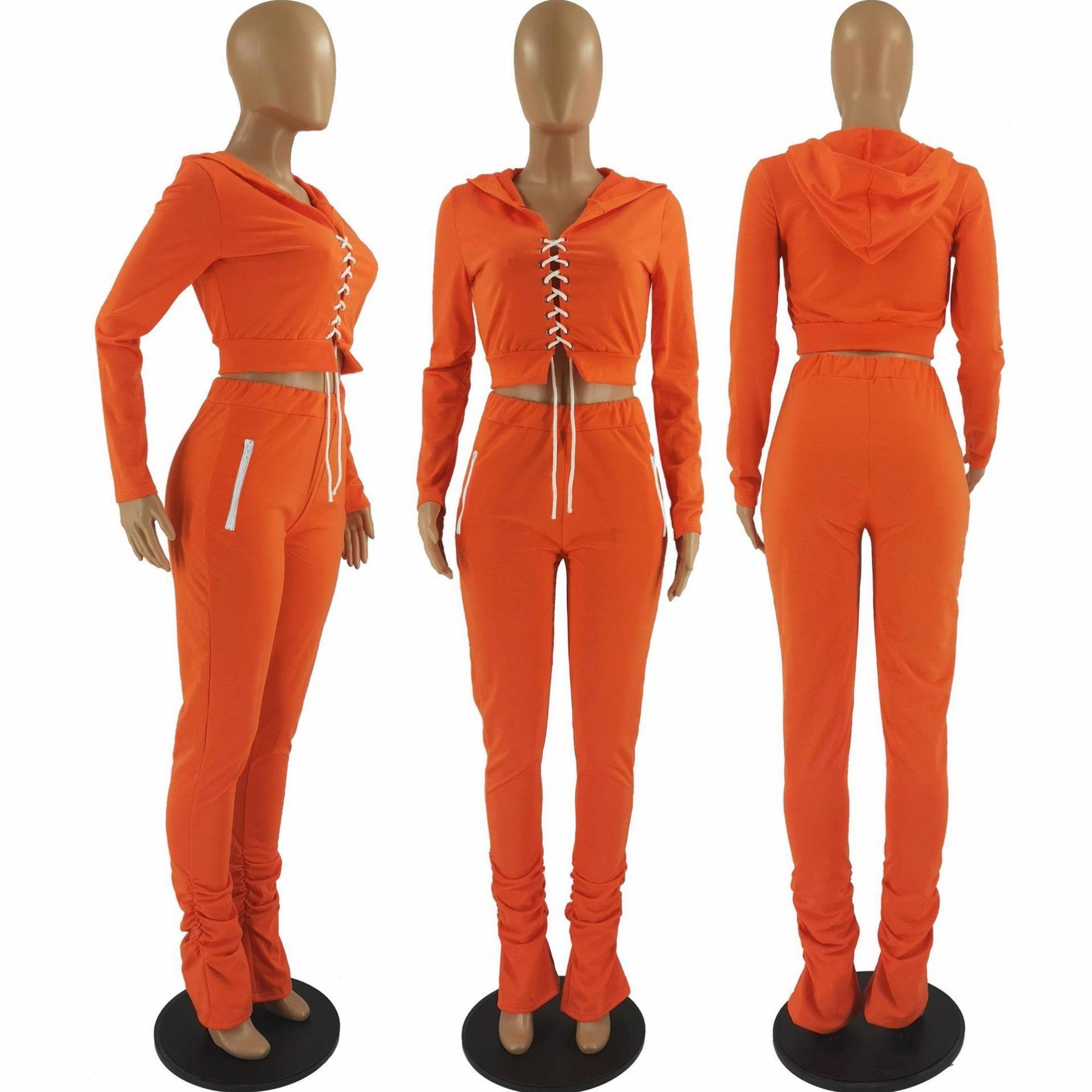 Woman Jog Suit Set Two Piece Pants Set Jogging Clothing Crop Top Stacked Sweatpants Woman Sweat Suit Set Women
