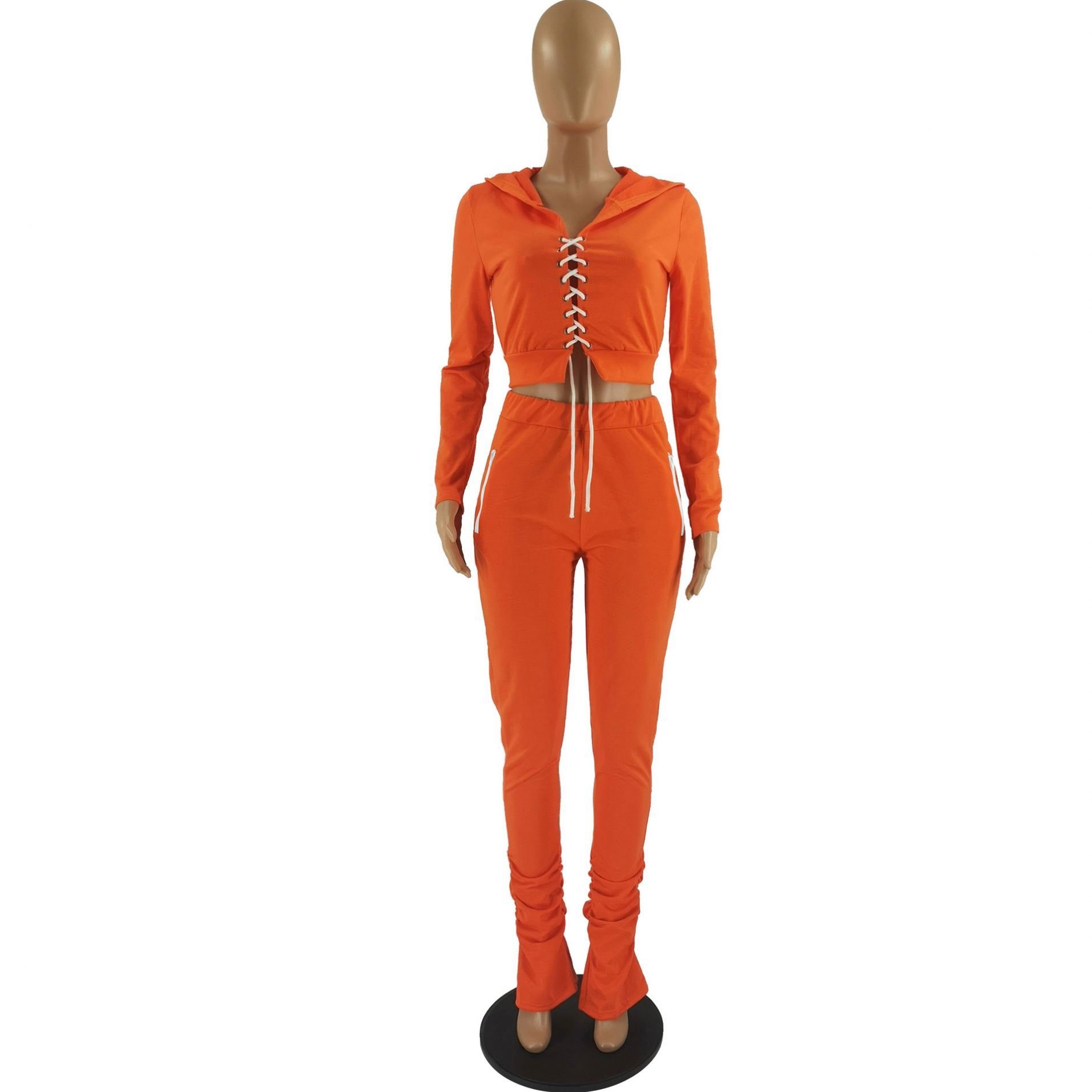 Woman Jog Suit Set Two Piece Pants Set Jogging Clothing Crop Top Stacked Sweatpants Woman Sweat Suit Set Women