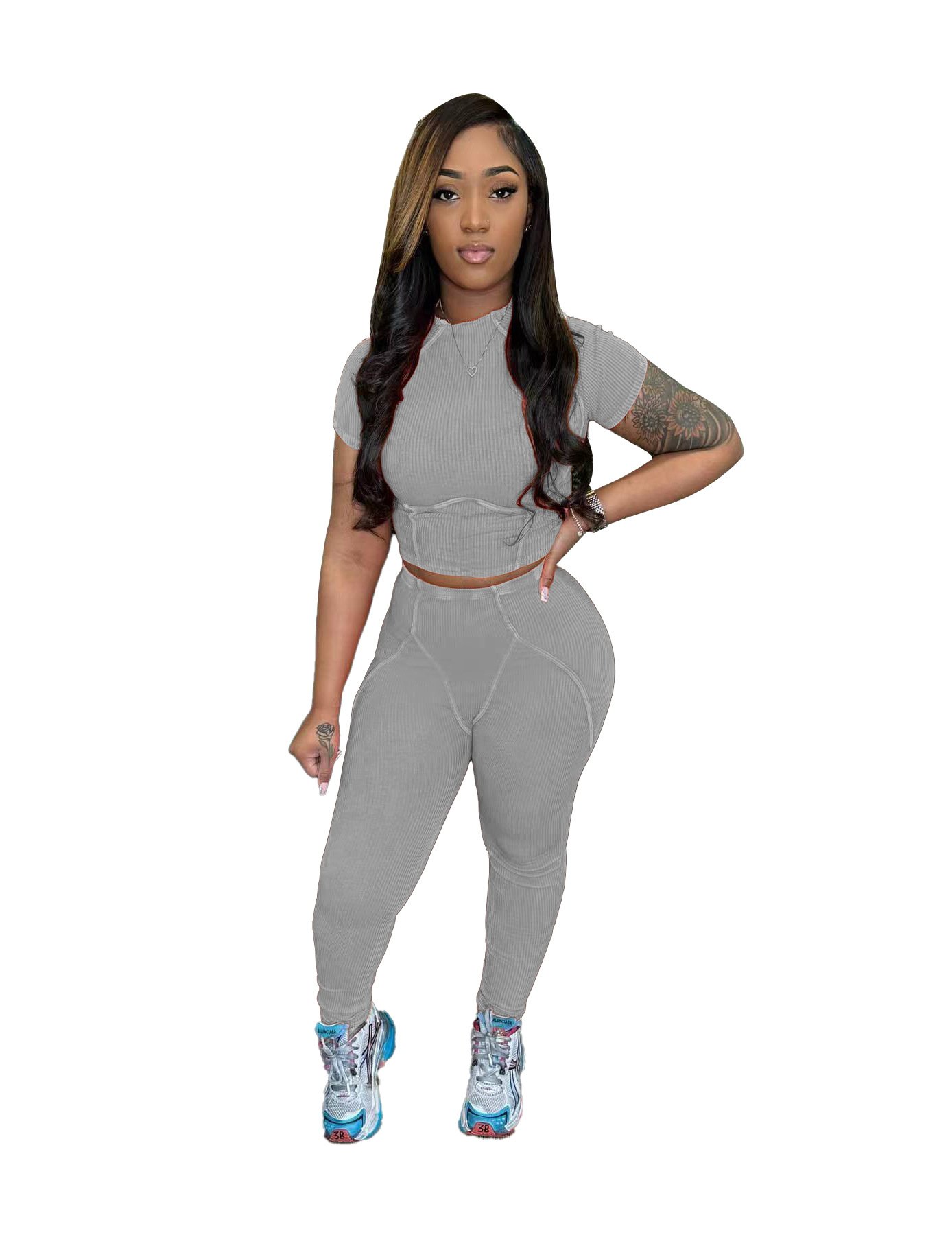 2024 Women'S Luxury Clothing Custom Printing Slim Short Sleeve Pants Trousers Two Piece Jogger Set Summer Solid Women'S Outfits