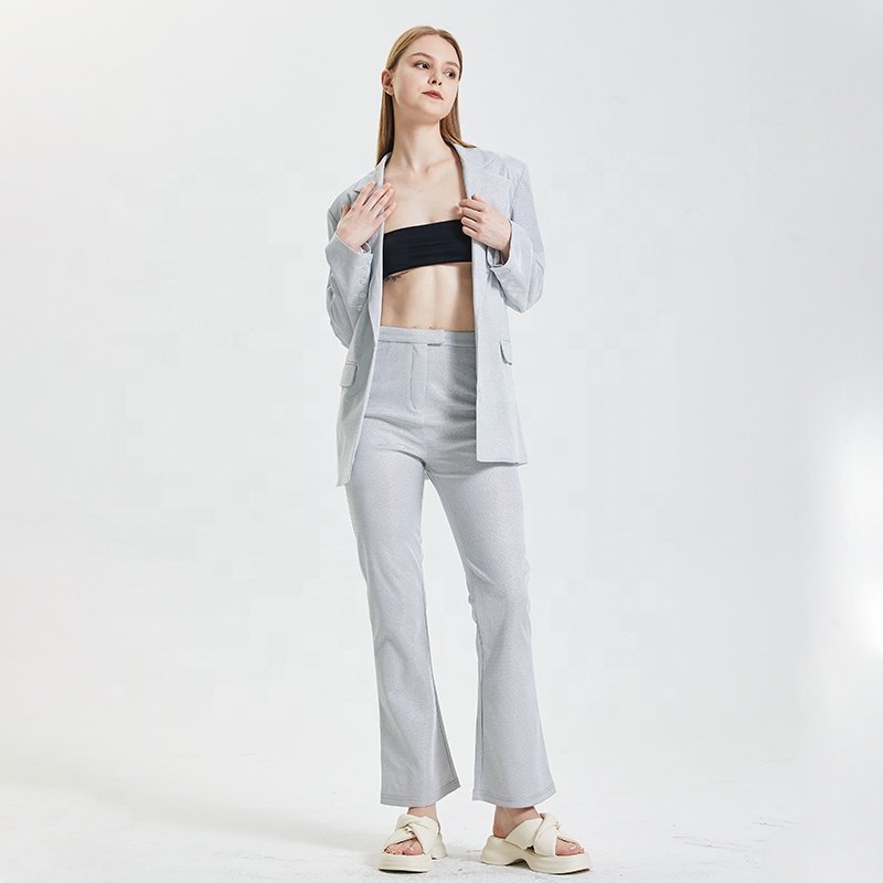 Customized Casual Wear Solid Color Long Sleeve Oversize Sporty Blazer Suit Comfortable Temperament Latest Two Piece Set