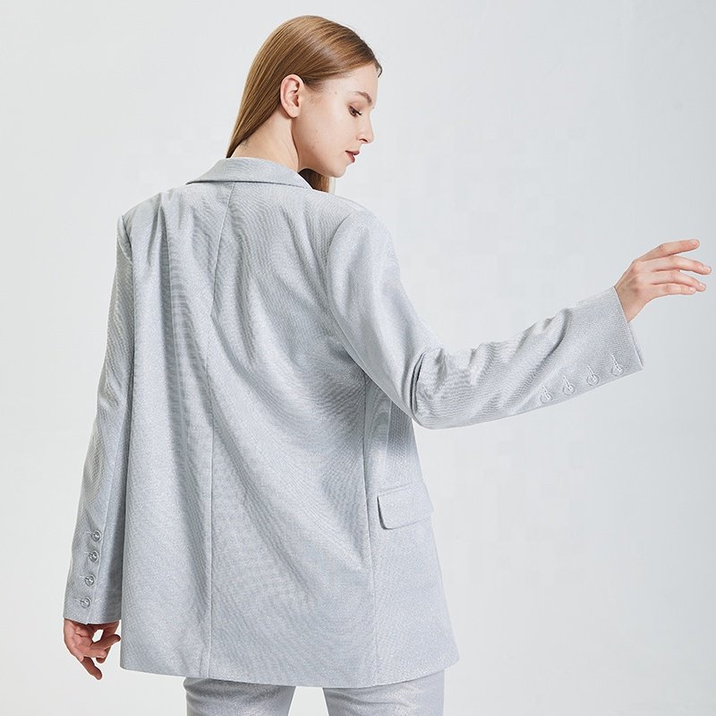 Customized Casual Wear Solid Color Long Sleeve Oversize Sporty Blazer Suit Comfortable Temperament Latest Two Piece Set