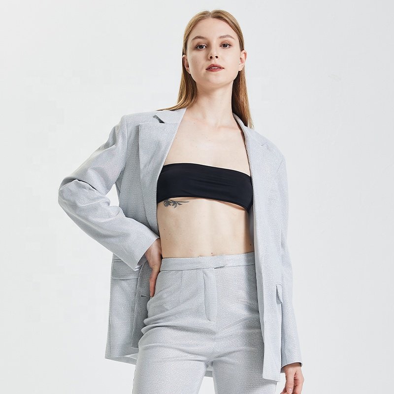 Customized Casual Wear Solid Color Long Sleeve Oversize Sporty Blazer Suit Comfortable Temperament Latest Two Piece Set