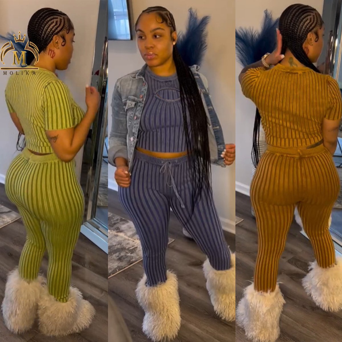Spring Fall Women's Outfits Knit Logo Crop Top And Pants 2 Piece Sets Lady Y2K Casual Two Piece Pants Sets Women Clothing 2025