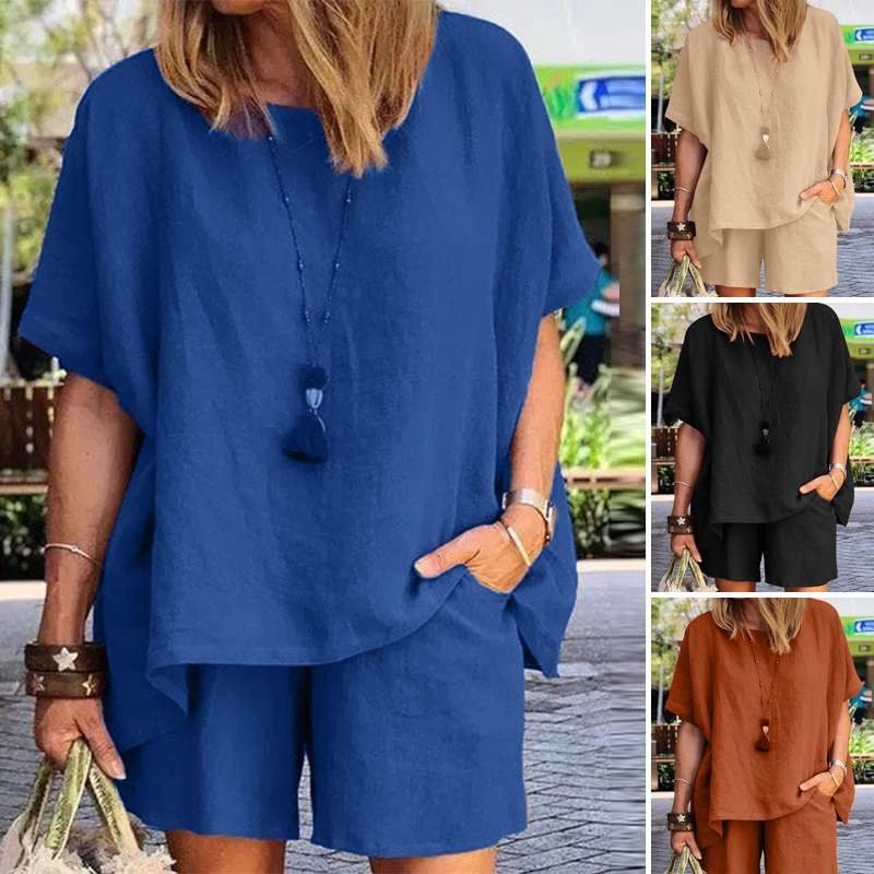 Summer Casual Tracksuit Women's Shorts Suits Short Sleeve Shirt Tops Loose Mini Shorts Two Piece Matching Set Streetwear