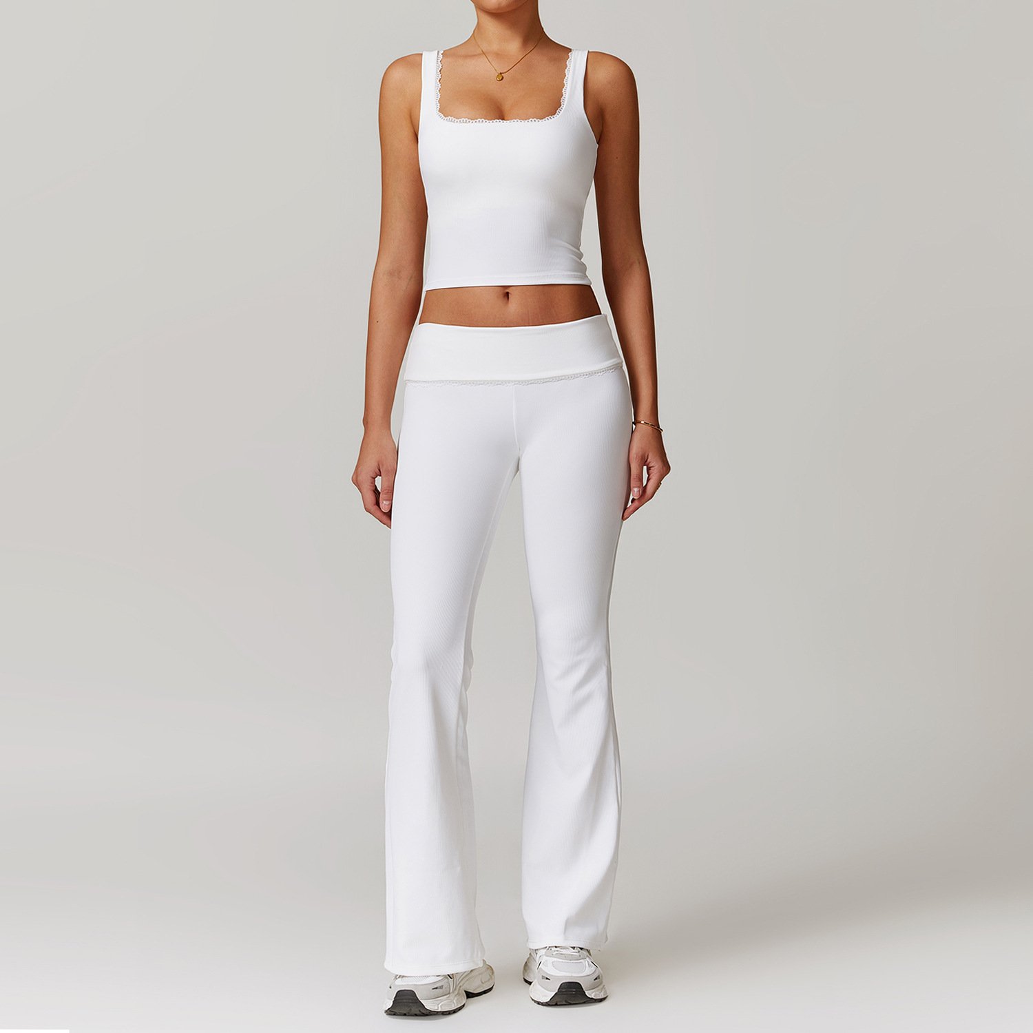 Women Lace Beauty Back Workout Yoga Set Lady Fashion High Waist Push Hip Gym Suit Female Crop Top Long Sleeve Yoga Suit