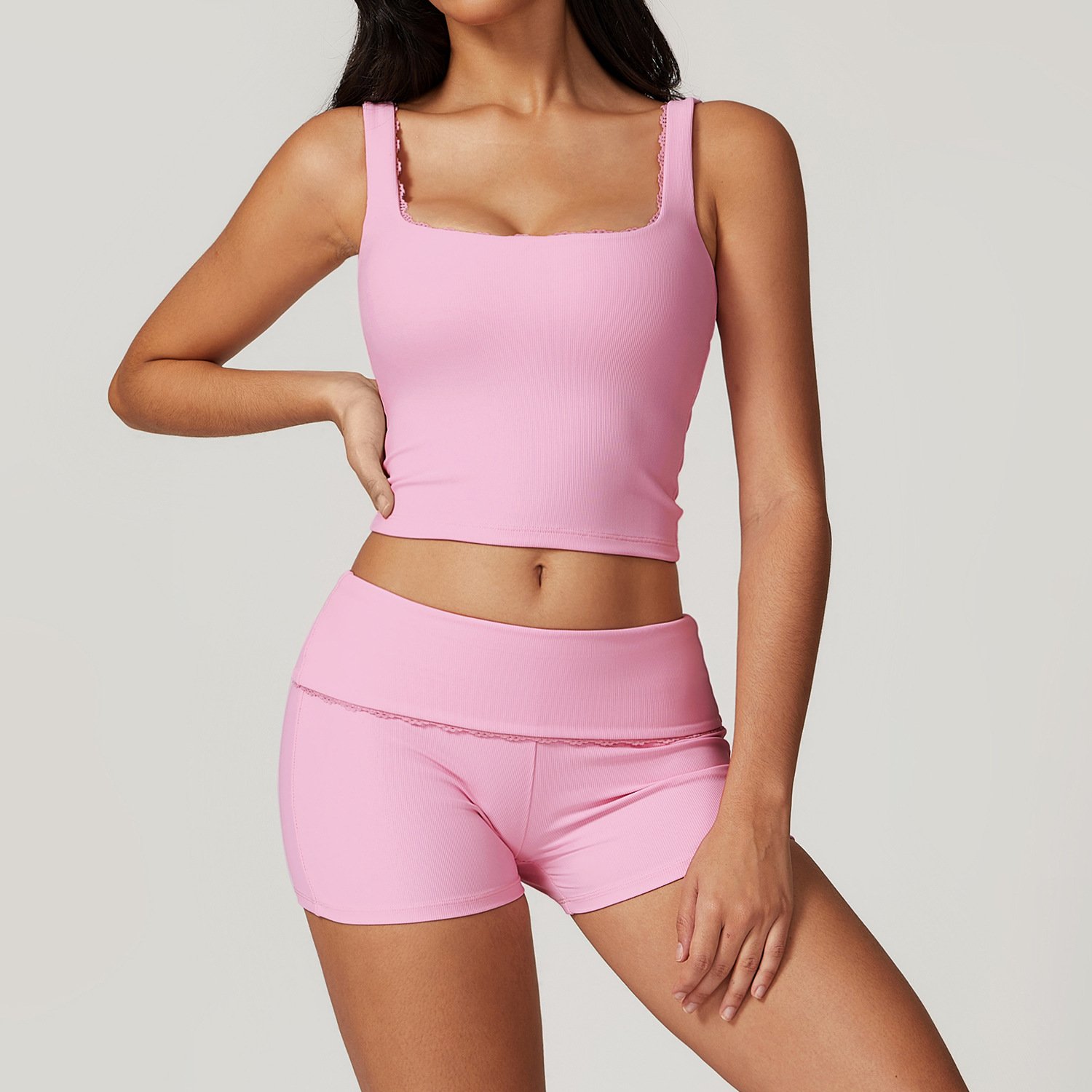 Women Lace Beauty Back Workout Yoga Set Lady Fashion High Waist Push Hip Gym Suit Female Crop Top Long Sleeve Yoga Suit