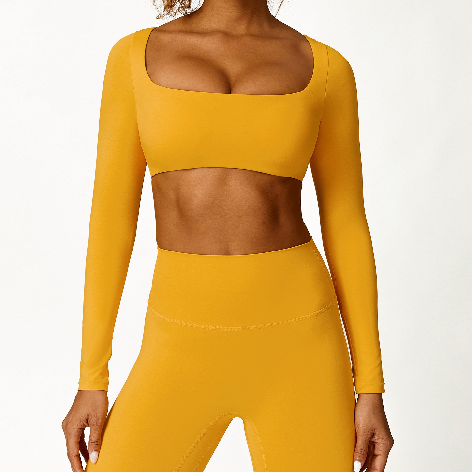 High quality Yoga suit padded long sleeve high waist hip lifting pants women's sports fitness wear