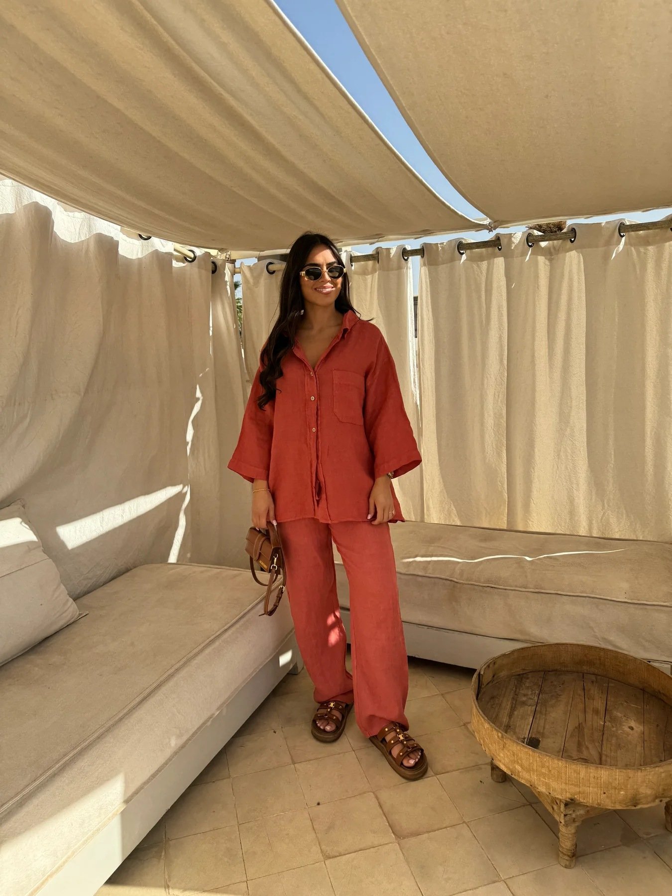 spring summer women casual two piece sets turn down collar solid color blouse high waist loose wide leg pants