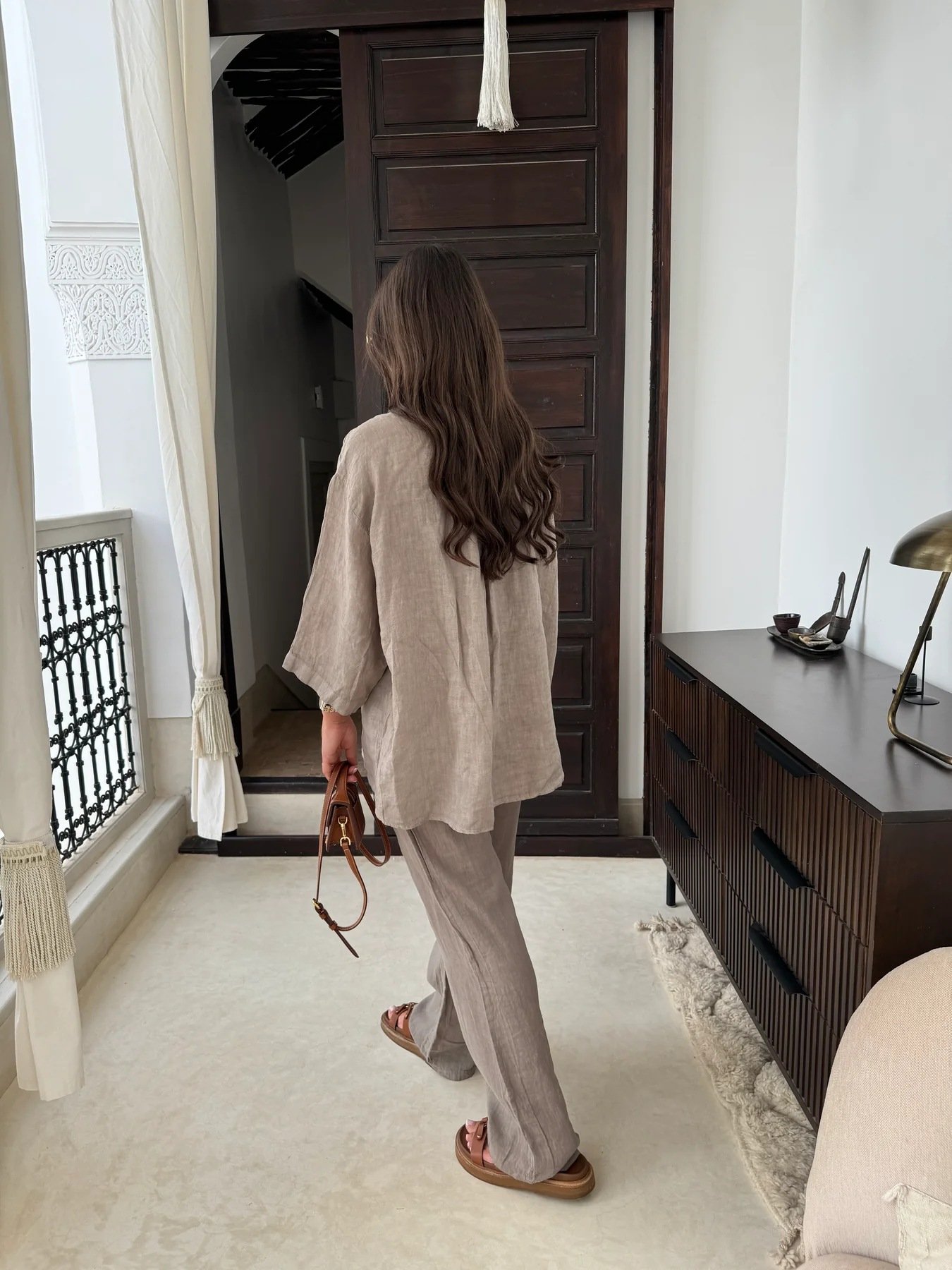 spring summer women casual two piece sets turn down collar solid color blouse high waist loose wide leg pants