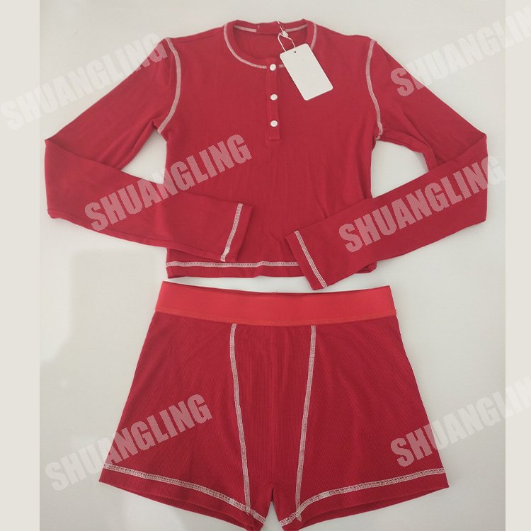 Lounge Wear Sets For Women Custom Two Pieces Sets Cotton Ribbed Women Shirts And Shorts Lounge Wear 2024 Women's Sets