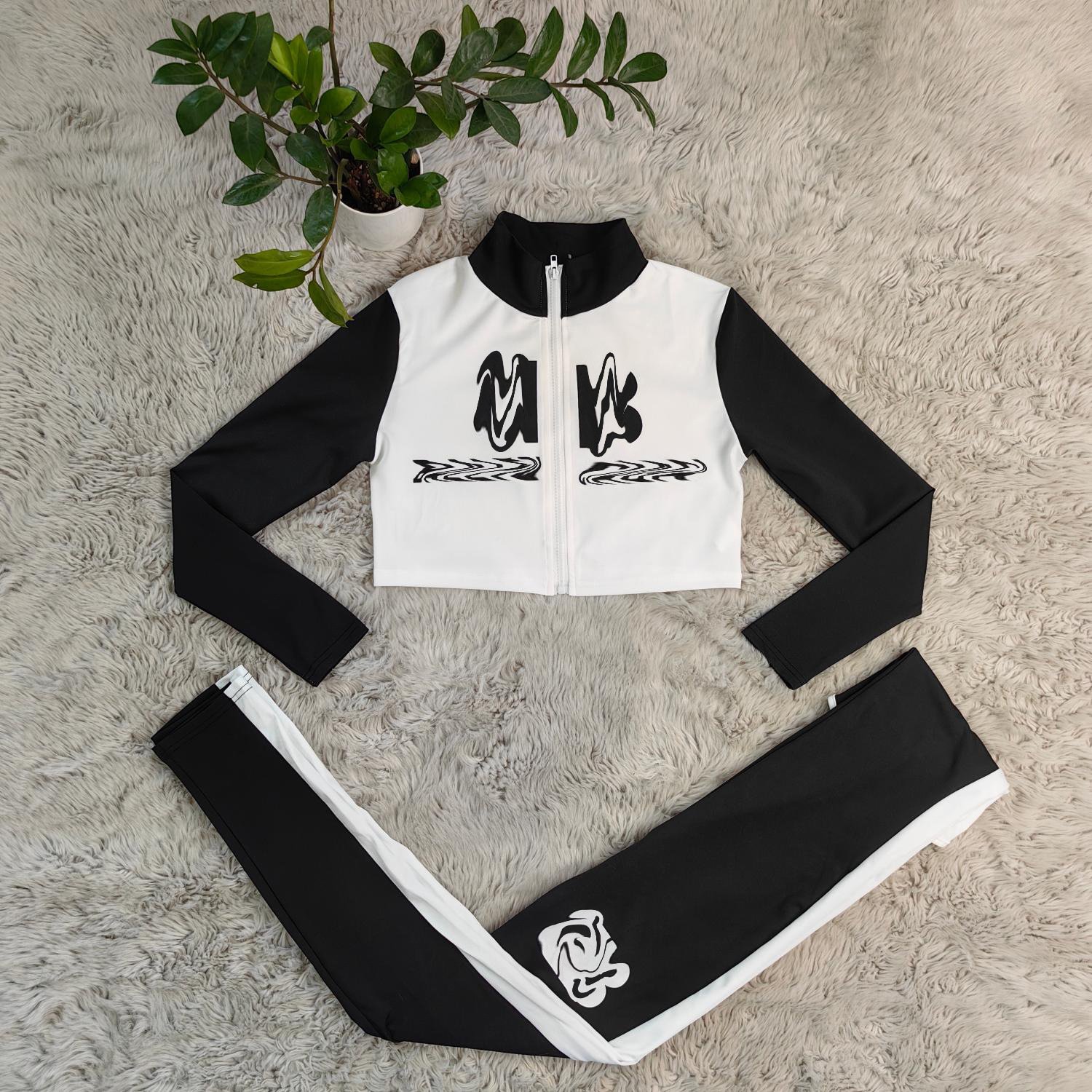 J5023 European and American Women's Clothing Summer and Autumn Trendy Grace Women's Casual Fashion Sports Two-Piece Set in Stock