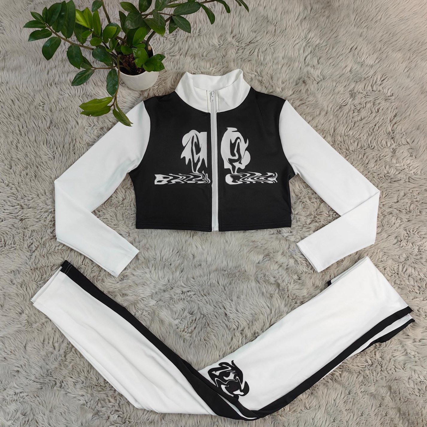 J5023 European and American Women's Clothing Summer and Autumn Trendy Grace Women's Casual Fashion Sports Two-Piece Set in Stock