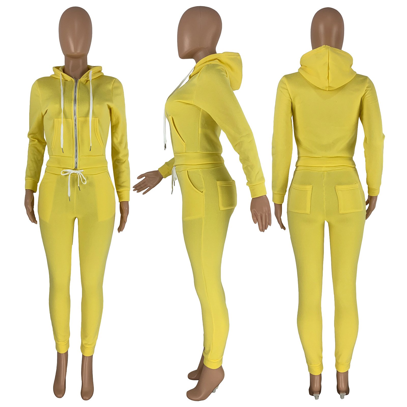 custom womens winter clothing 2021 zipper hoodie set cotton blended thick fleece Sweatsuit woman tracksuit two piece jogger Set