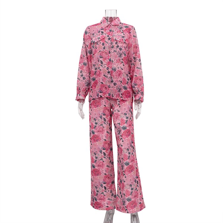 Allover Floral Shirt And Lining Pants Designer Fashion Outfit Fall 2024 Clothes Coords Two Piece Set Women Clothing Women's Sets