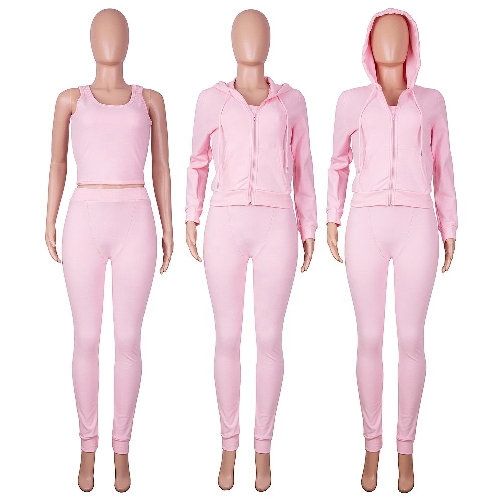 Custom 2022 Fall Terry Towel 2 Piece Set Women Long Sleeve Hoodie Track Top And Pant Set Active Tracksuit Three Piece Set Outfit