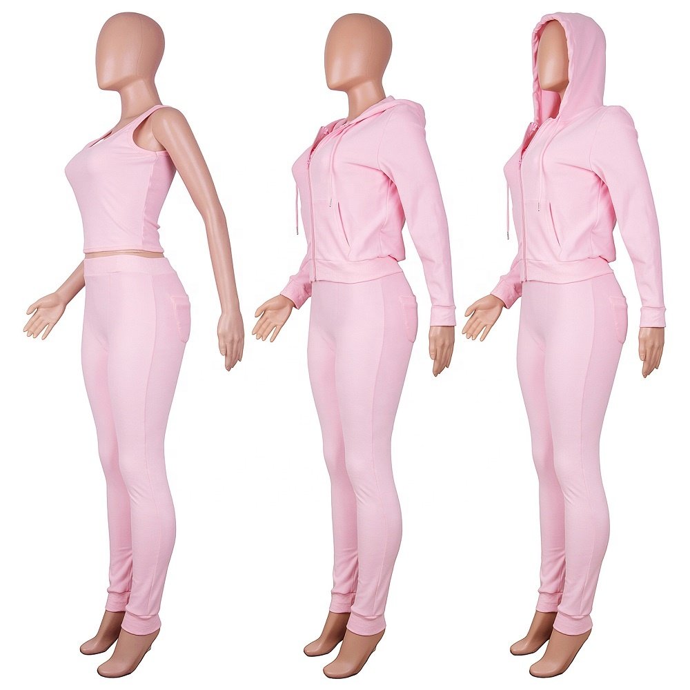 Custom 2022 Fall Terry Towel 2 Piece Set Women Long Sleeve Hoodie Track Top And Pant Set Active Tracksuit Three Piece Set Outfit