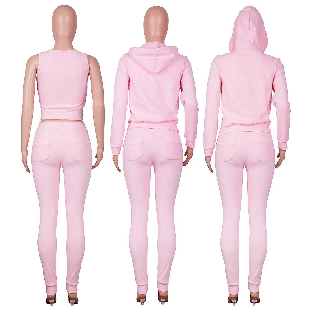 Custom 2022 Fall Terry Towel 2 Piece Set Women Long Sleeve Hoodie Track Top And Pant Set Active Tracksuit Three Piece Set Outfit