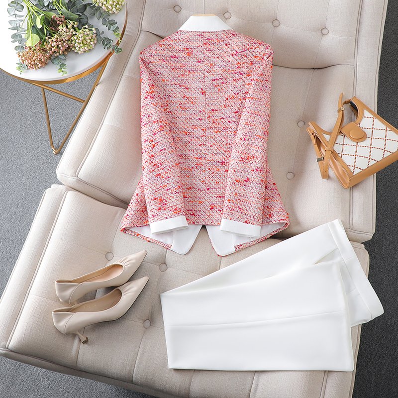 Office Set Business Women Solid Color Breasted Blazer and Pants Two Piece Set OL Style Women's Suit