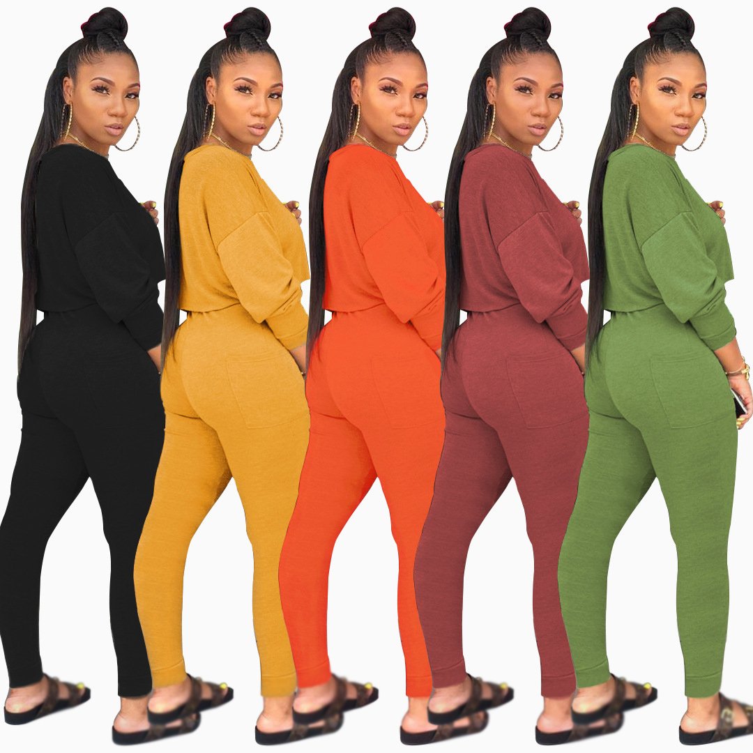 New Arrivals Fall Winter Candy Colors Comfy Long Sleeve Matching Women Sets Joggers Suits Two Piece Pants Set Women Clothing