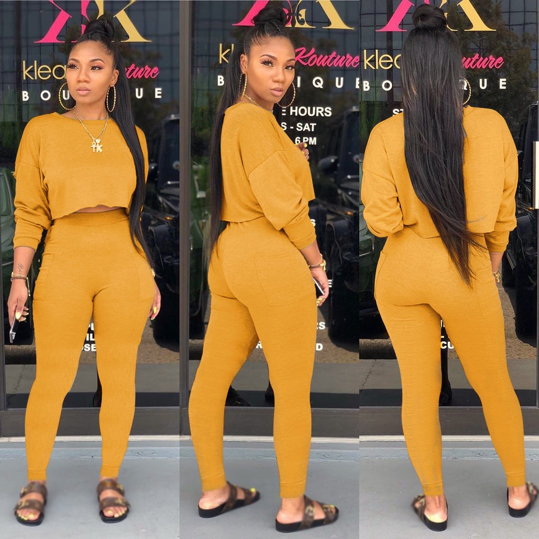 New Arrivals Fall Winter Candy Colors Comfy Long Sleeve Matching Women Sets Joggers Suits Two Piece Pants Set Women Clothing