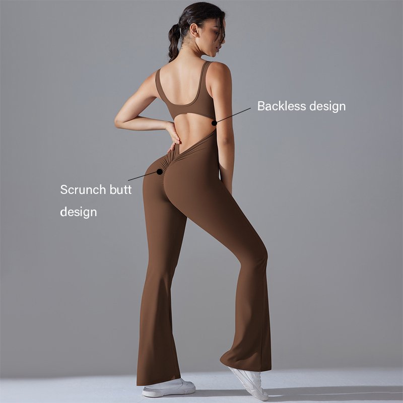 XW-6667 Fitness Women's Jumpsuits Playsuits Backless Scrunch Butt Sportswear Long Flared Pants Training Yoga Bodysuits