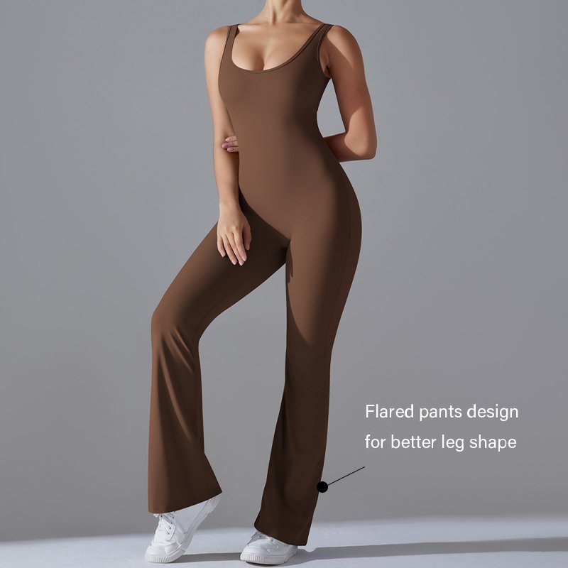 XW-6667 Fitness Women's Jumpsuits Playsuits Backless Scrunch Butt Sportswear Long Flared Pants Training Yoga Bodysuits