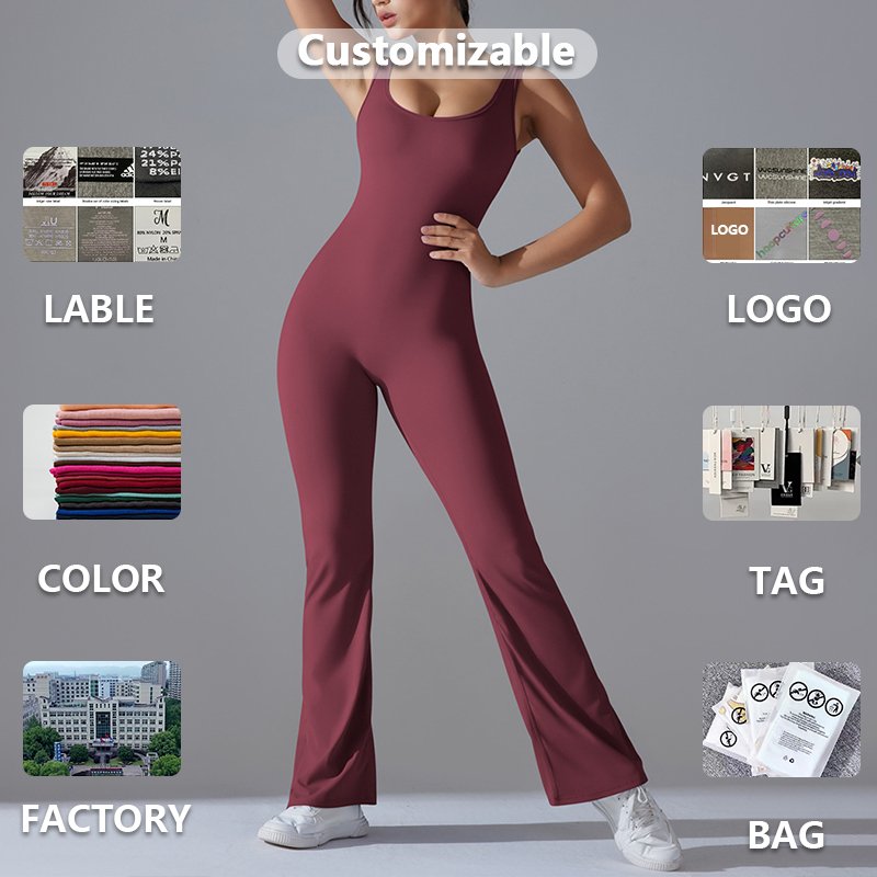 XW-6667 Fitness Women's Jumpsuits Playsuits Backless Scrunch Butt Sportswear Long Flared Pants Training Yoga Bodysuits