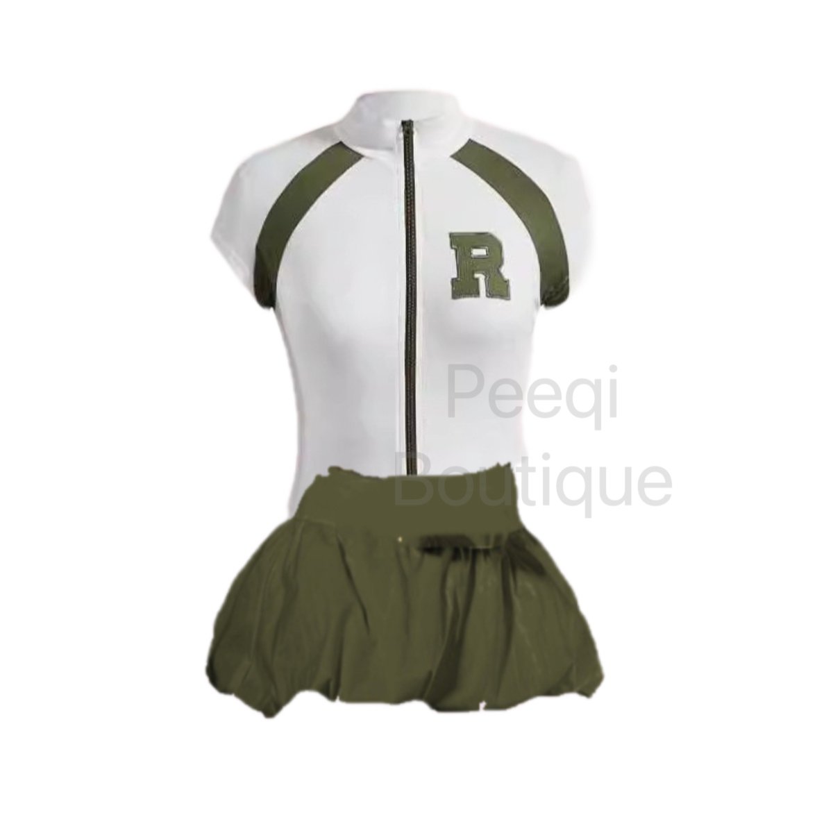 Peeqi letter print baseball jacket crop tops and bubble mini skirt casual elegant streetwear loungewear 2 piece women's set