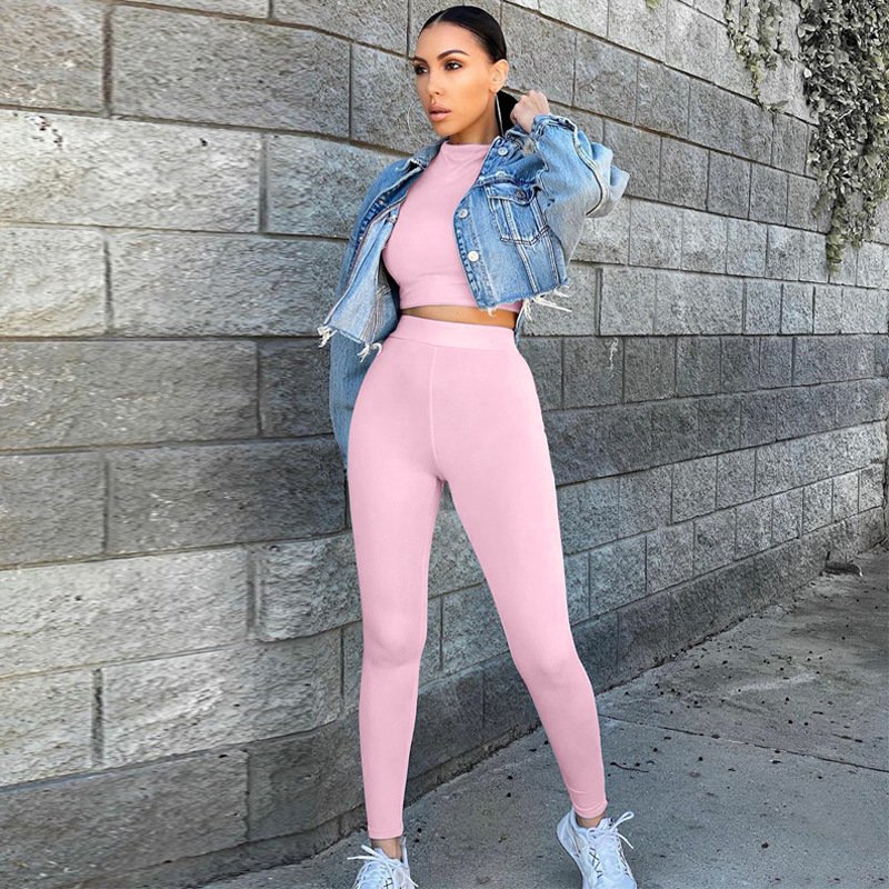 Plus size women 2 piece pants set clothing women's sets sexy crop long sleeve solid crew neck tops sweat suit private label