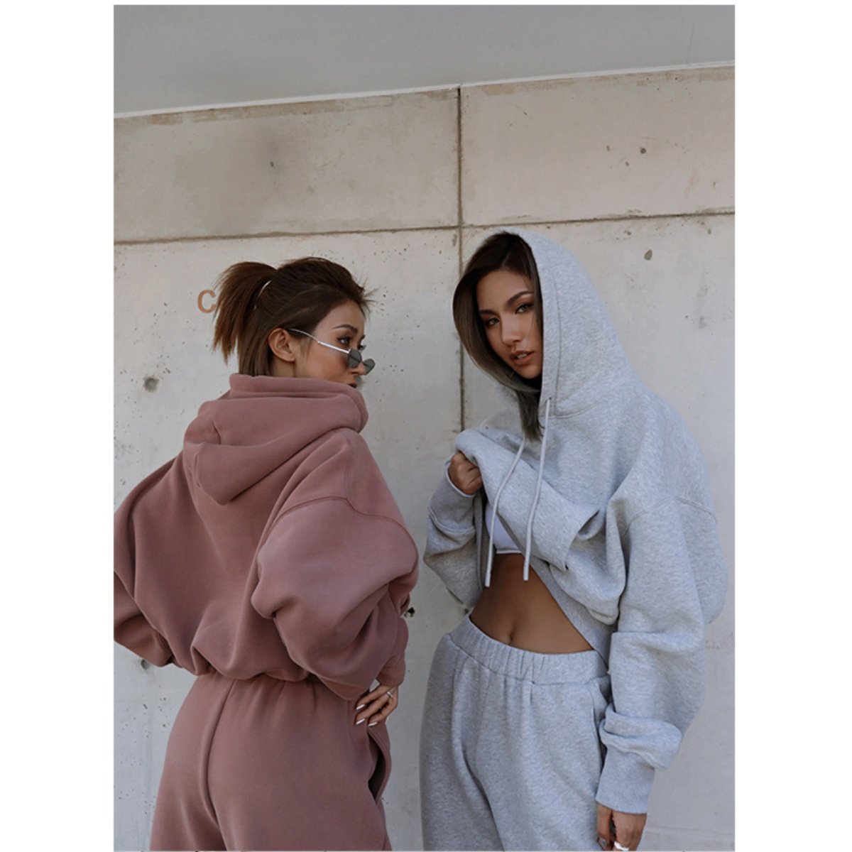 Winter Womens Oversize Hoodie Sweatshirt Two Piece Jogger Gym Crop Top Sets