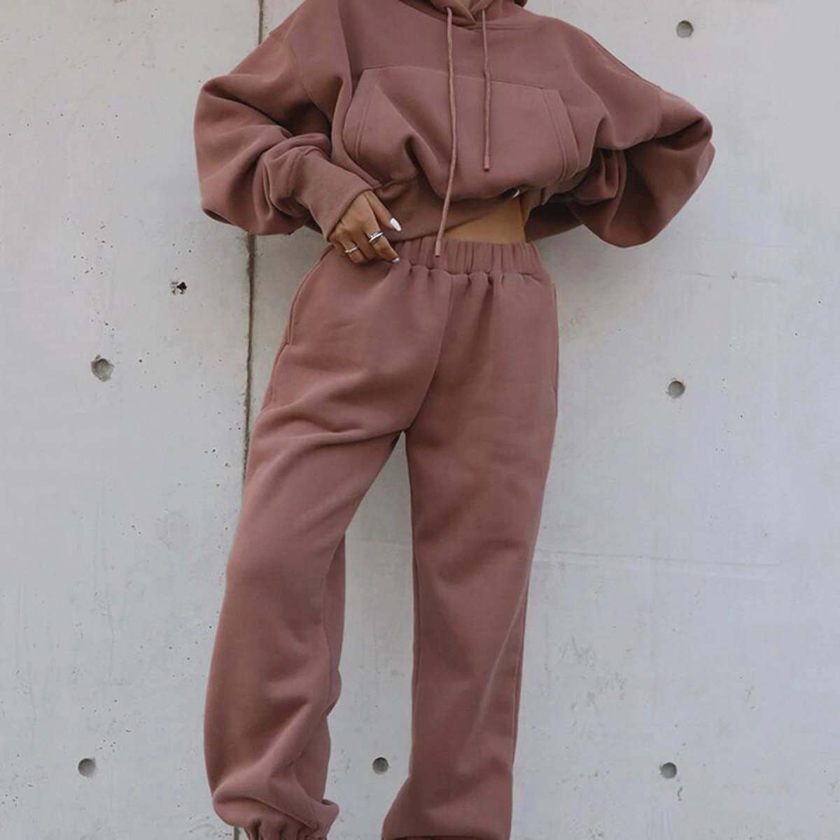 Winter Womens Oversize Hoodie Sweatshirt Two Piece Jogger Gym Crop Top Sets