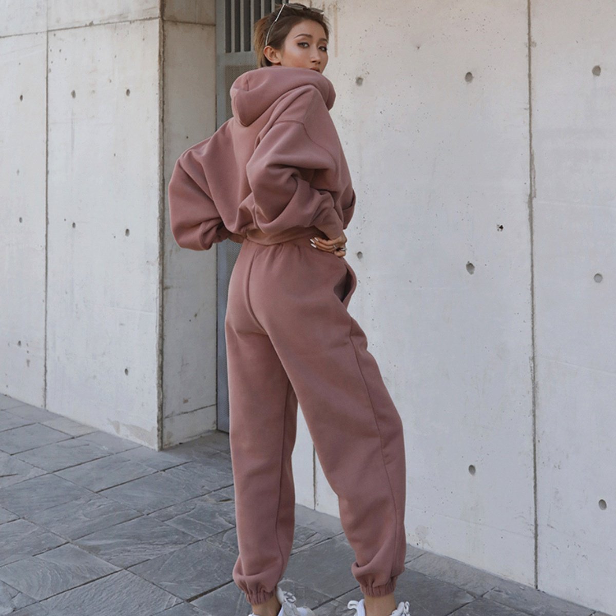 Winter Womens Oversize Hoodie Sweatshirt Two Piece Jogger Gym Crop Top Sets