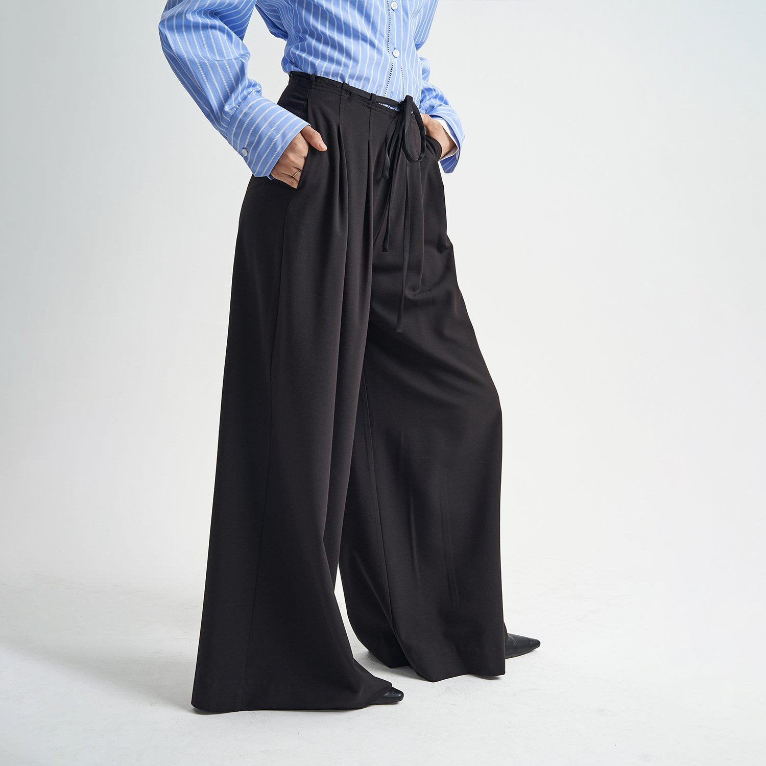 High Quality Casual Loose Pants Solid Color Anti-wrinkle Black Knitted Trousers For Women