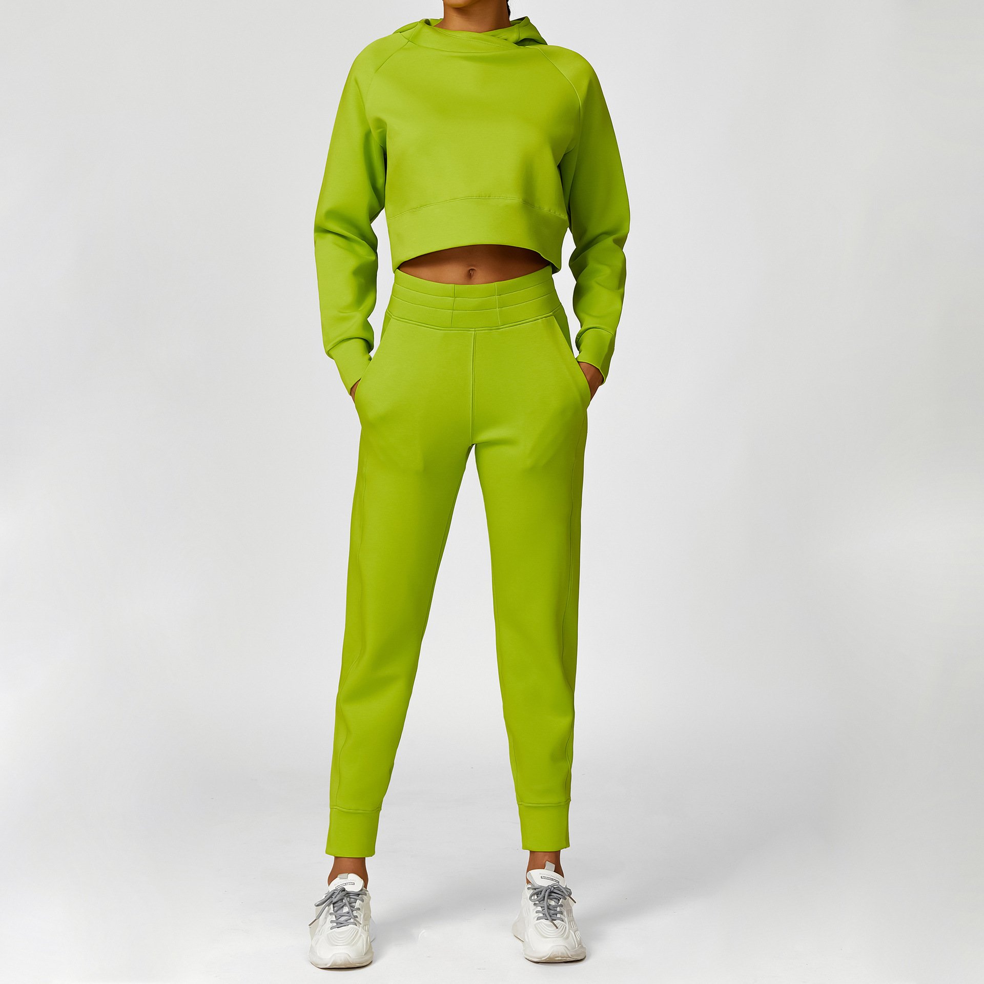 2024 Wholesale Gym Sportswear Casual Running Long Sleeves Top And Loose Pants Women Hoodie Set